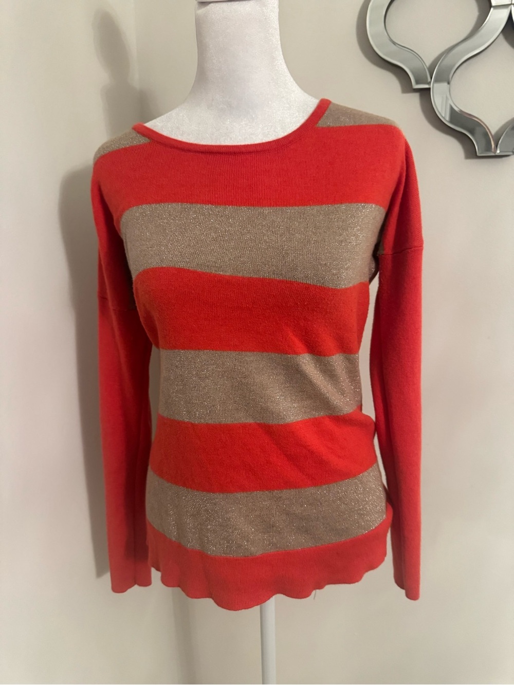 Banana Republic Red and Gold Stripe Crewneck Sweater